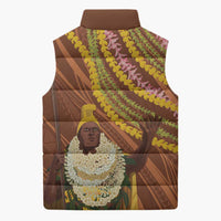 Hawaii King Kamehameha Sleeveless Puffer Jacket Hawaiian Kakau Pattern With Leis LT05 - Polynesian Pride