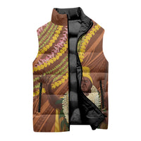 Hawaii King Kamehameha Sleeveless Puffer Jacket Hawaiian Kakau Pattern With Leis LT05 - Polynesian Pride