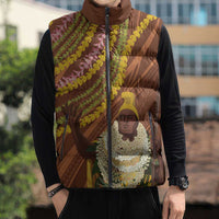 Hawaii King Kamehameha Sleeveless Puffer Jacket Hawaiian Kakau Pattern With Leis LT05 - Polynesian Pride