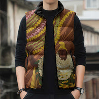 Hawaii King Kamehameha Sleeveless Puffer Jacket Hawaiian Kakau Pattern With Leis LT05 - Polynesian Pride
