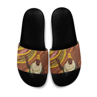 Hawaii King Kamehameha Slide Sandals Hawaiian Kakau Pattern With Leis LT05 Brown - Polynesian Pride