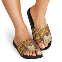 Hawaii King Kamehameha Slide Sandals Hawaiian Kakau Pattern With Leis LT05 - Polynesian Pride