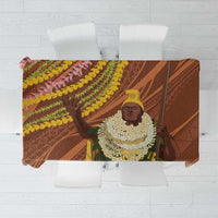 Hawaii King Kamehameha Tablecloth Hawaiian Kakau Pattern With Leis LT05 Brown - Polynesian Pride
