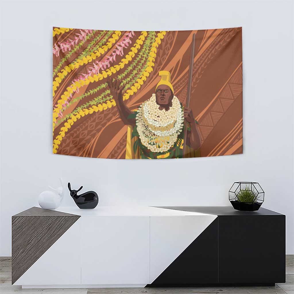 Hawaii King Kamehameha Tapestry Hawaiian Kakau Pattern With Leis LT05 - Polynesian Pride