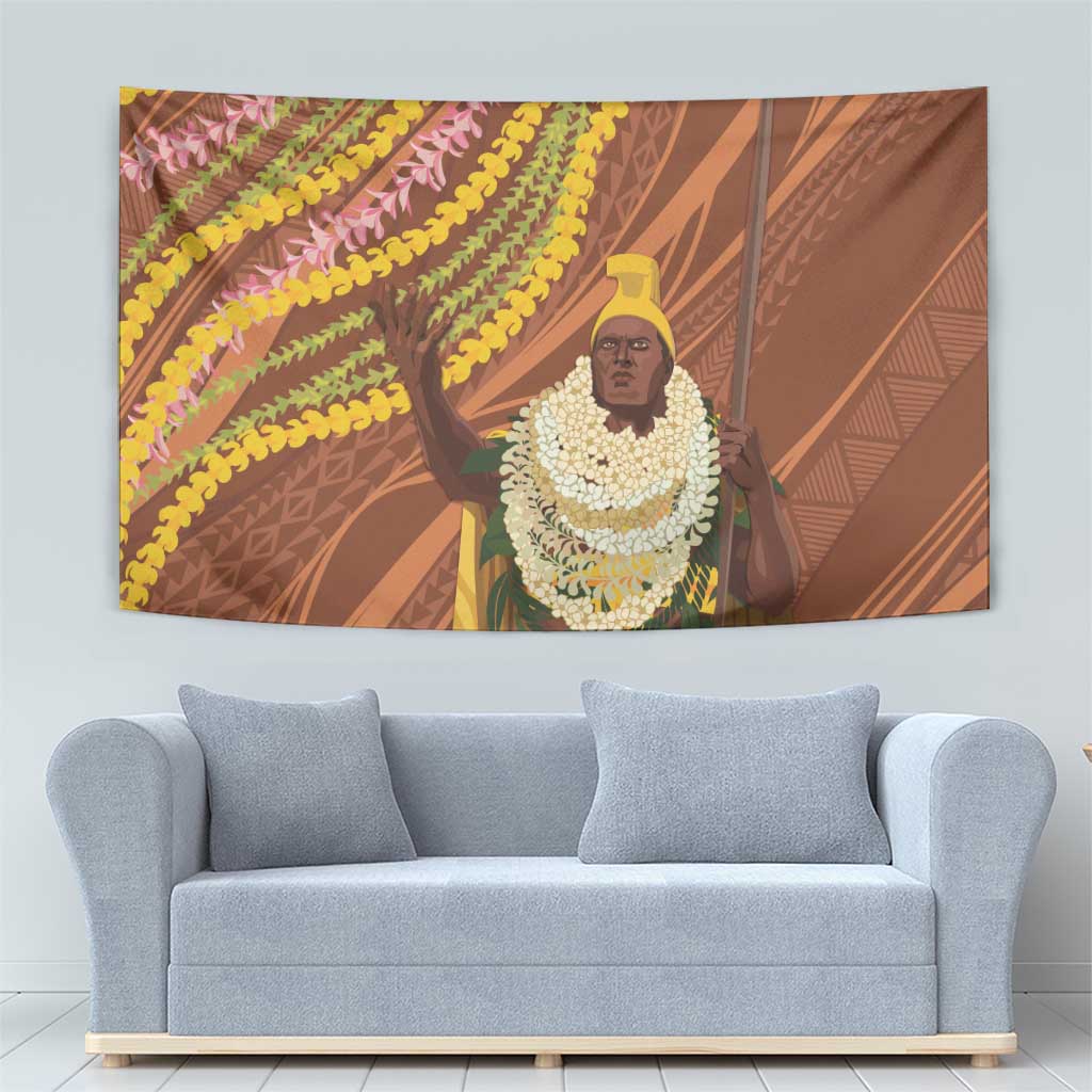 Hawaii King Kamehameha Tapestry Hawaiian Kakau Pattern With Leis LT05 - Polynesian Pride