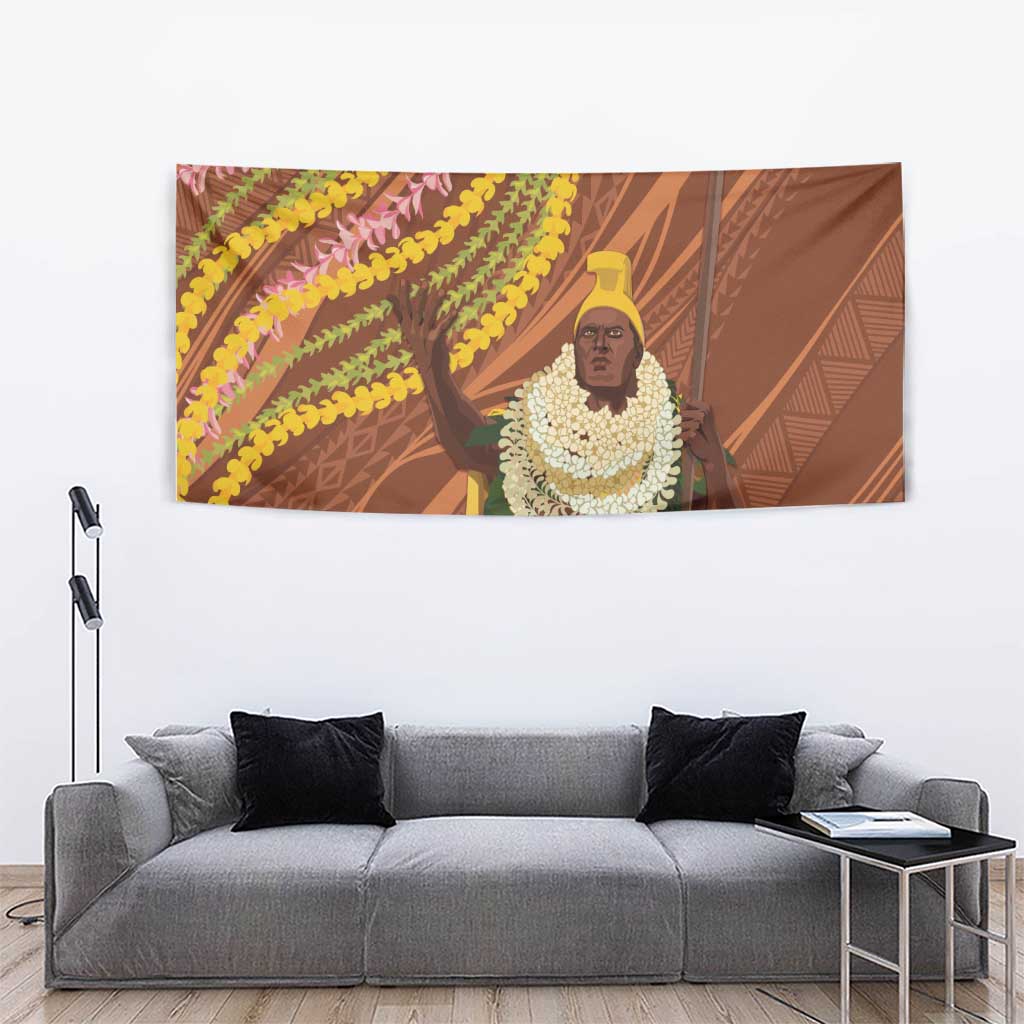 Hawaii King Kamehameha Tapestry Hawaiian Kakau Pattern With Leis LT05 - Polynesian Pride