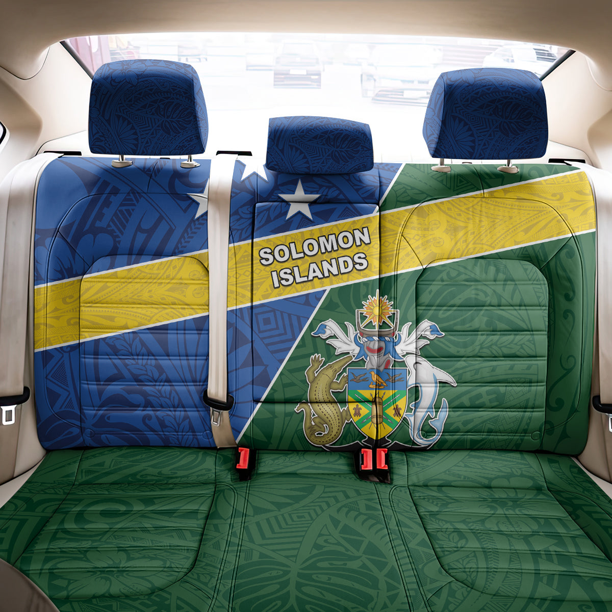 Solomon Islands Independence Day Back Car Seat Cover With Coat Of Arms LT05 - Polynesian Pride