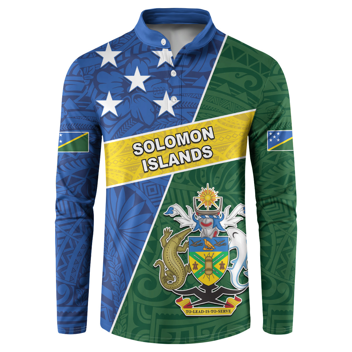 Personalised Solomon Islands Independence Day Button Sweatshirt With Coat Of Arms LT05 Green - Polynesian Pride