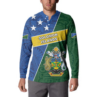 Personalised Solomon Islands Independence Day Button Sweatshirt With Coat Of Arms LT05 - Polynesian Pride