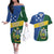 Personalised Solomon Islands Independence Day Couples Matching Off The Shoulder Long Sleeve Dress and Hawaiian Shirt With Coat Of Arms