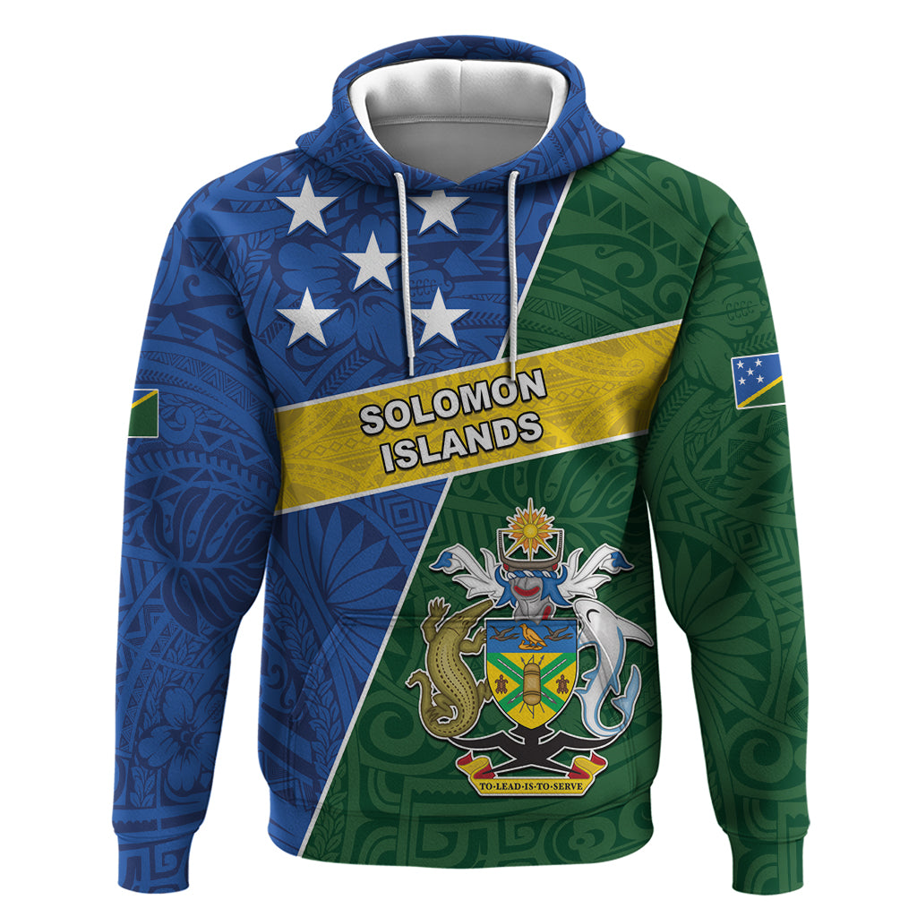 Personalised Solomon Islands Independence Day Hoodie With Coat Of Arms LT05 Pullover Hoodie Green - Polynesian Pride