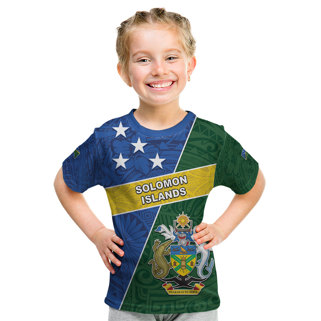 Personalised Solomon Islands Independence Day Kid T Shirt With Coat Of Arms LT05 Green - Polynesian Pride