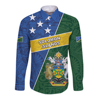 Personalised Solomon Islands Independence Day Long Sleeve Button Shirt With Coat Of Arms LT05 Unisex Green - Polynesian Pride