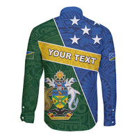 Personalised Solomon Islands Independence Day Long Sleeve Button Shirt With Coat Of Arms LT05 - Polynesian Pride