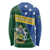 Personalised Solomon Islands Independence Day Long Sleeve Shirt With Coat Of Arms LT05 - Polynesian Pride