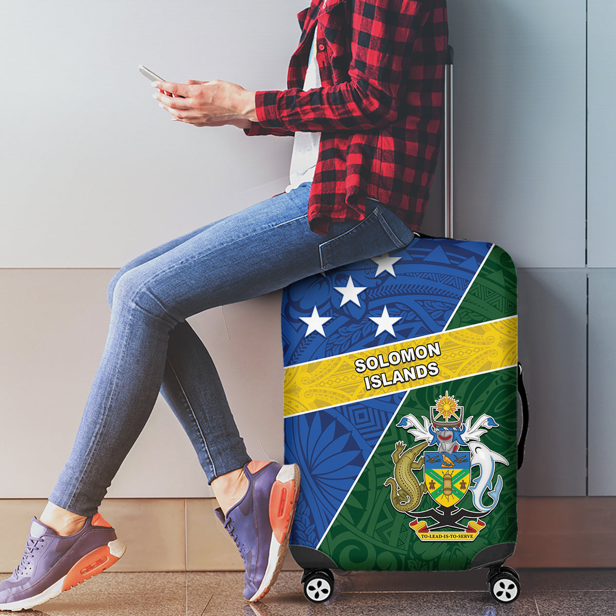 Solomon Islands Independence Day Luggage Cover With Coat Of Arms LT05 - Polynesian Pride