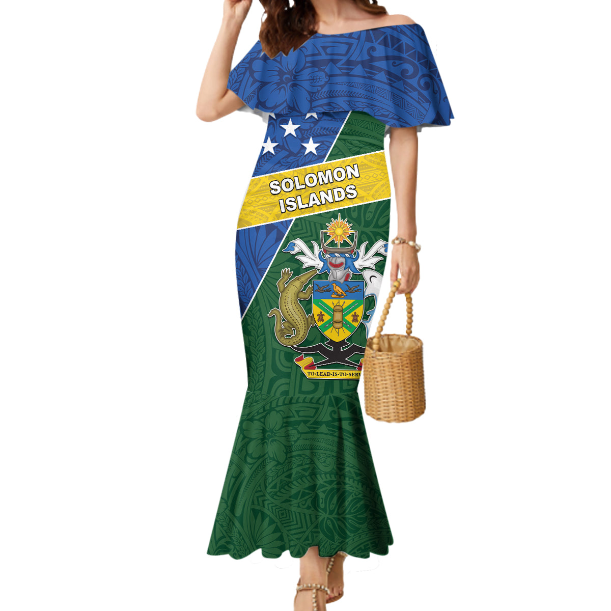 Personalised Solomon Islands Independence Day Mermaid Dress With Coat Of Arms