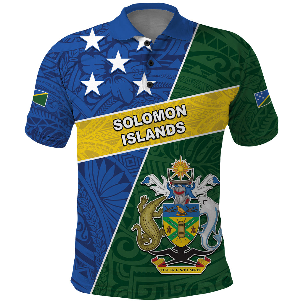 Personalised Solomon Islands Independence Day Polo Shirt With Coat Of Arms LT05 Green - Polynesian Pride