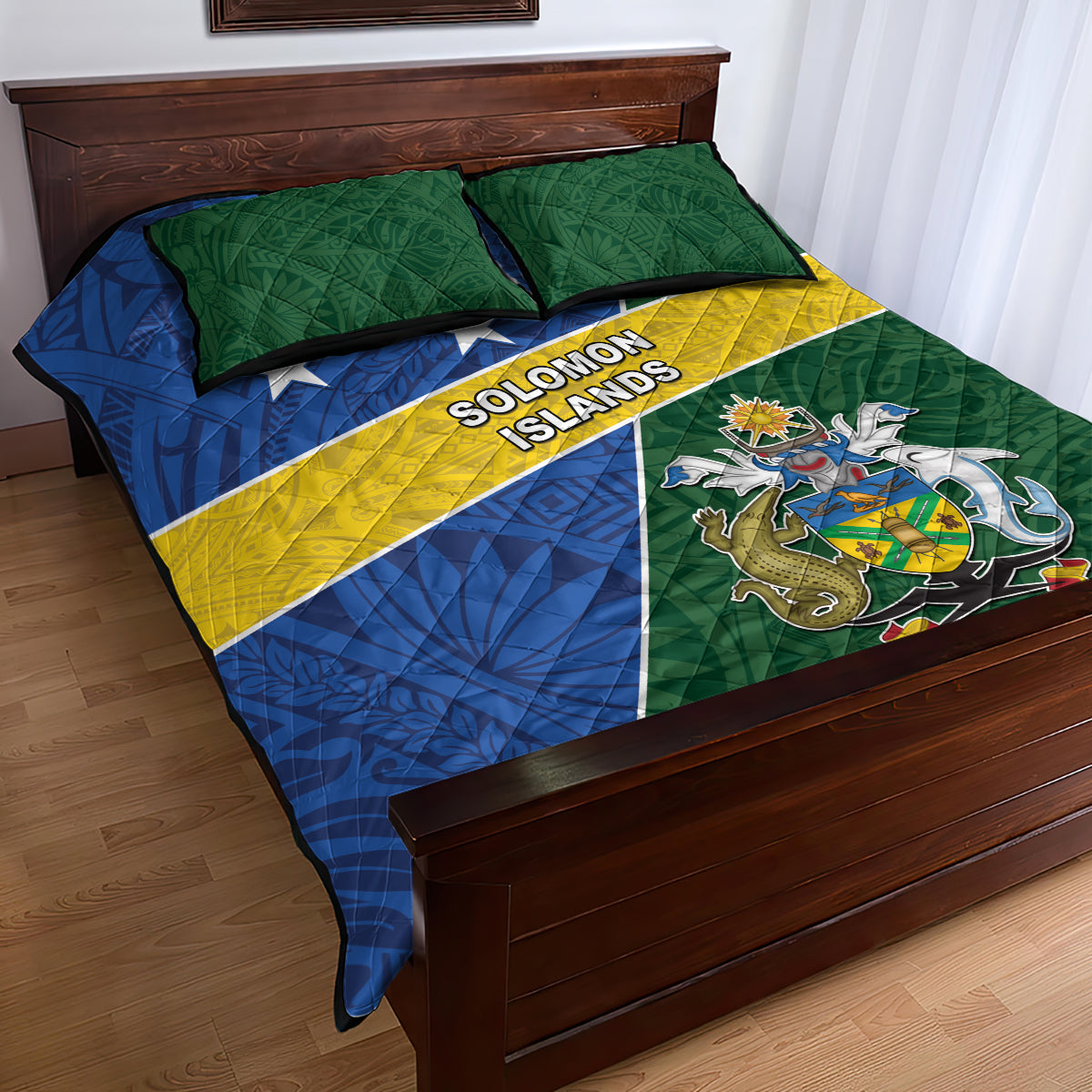 Solomon Islands Independence Day Quilt Bed Set With Coat Of Arms LT05 - Polynesian Pride