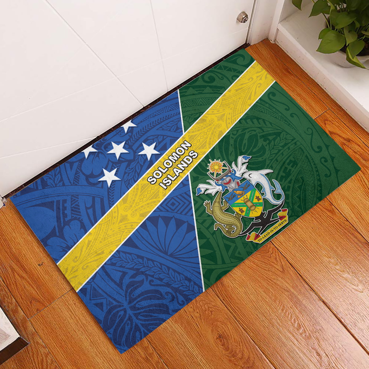 Solomon Islands Independence Day Rubber Doormat With Coat Of Arms LT05 Green - Polynesian Pride