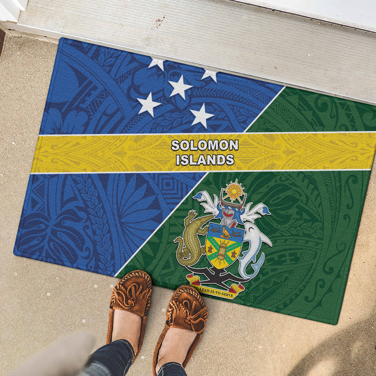 Solomon Islands Independence Day Rubber Doormat With Coat Of Arms LT05 - Polynesian Pride