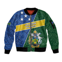 Personalised Solomon Islands Independence Day Sleeve Zip Bomber Jacket With Coat Of Arms LT05 Unisex Green - Polynesian Pride