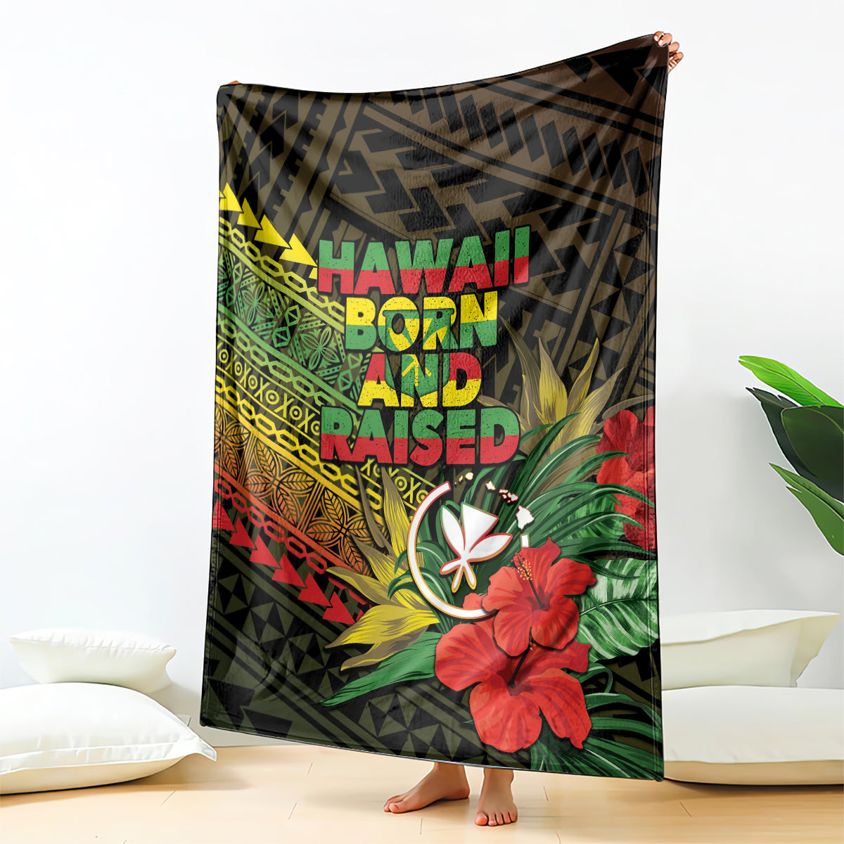 Hawaii Born and Raised Blanket Kanaka Maoli Flag Day LT05 - Polynesian Pride