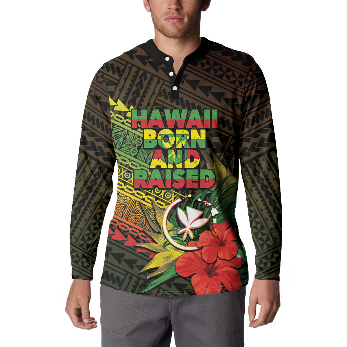 Personalized Hawaii Born and Raised Button Sweatshirt Kanaka Maoli Flag Day LT05 - Polynesian Pride