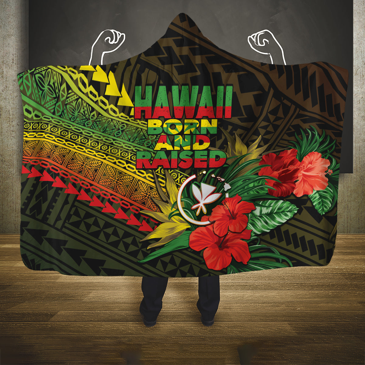 Hawaii Born and Raised Hooded Blanket Kanaka Maoli Flag Day