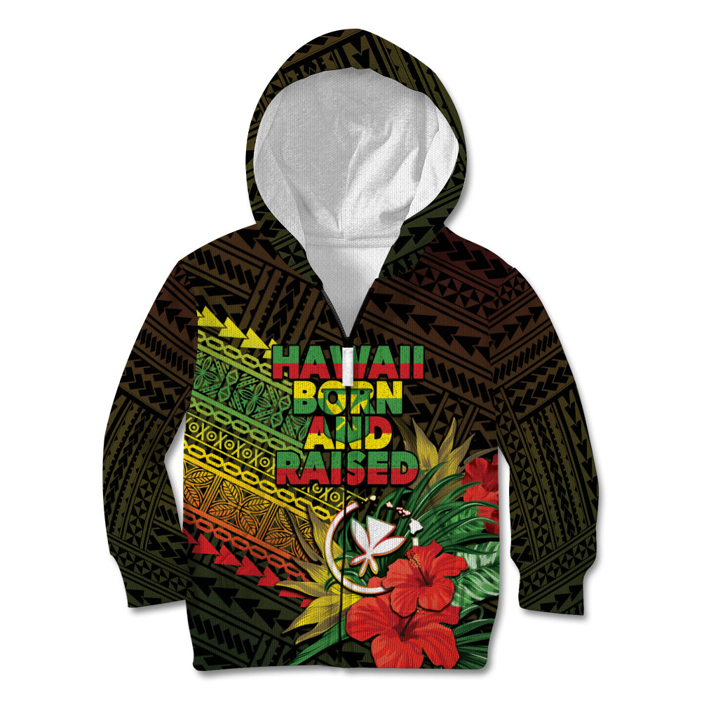 Personalized Hawaii Born and Raised Kid Hoodie Kanaka Maoli Flag Day LT05 Zip Hoodie Reggae - Polynesian Pride