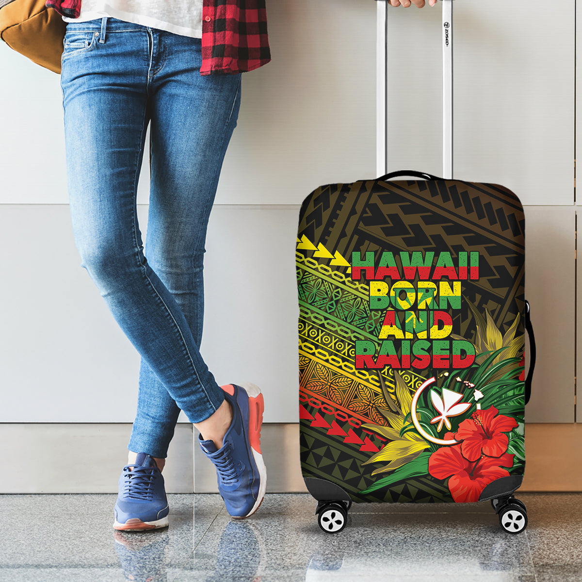 Hawaii Born and Raised Luggage Cover Kanaka Maoli Flag Day LT05 - Polynesian Pride