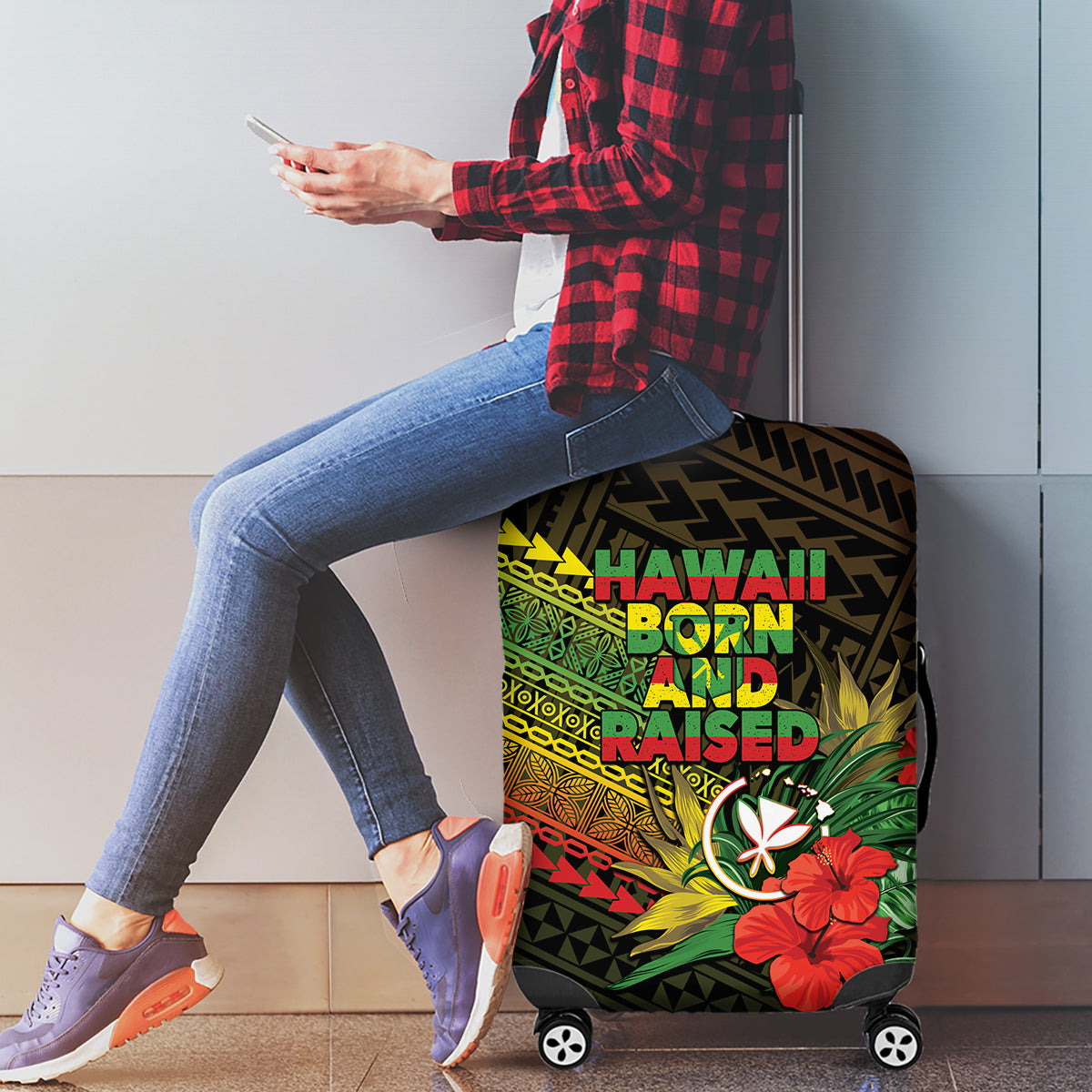 Hawaii Born and Raised Luggage Cover Kanaka Maoli Flag Day LT05 - Polynesian Pride