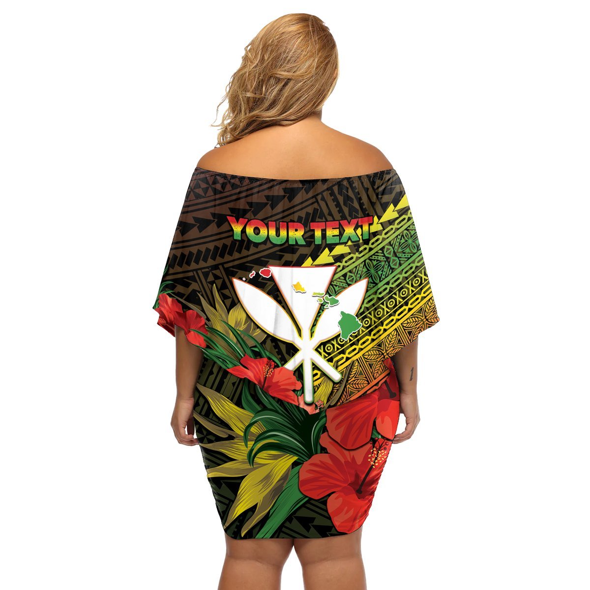 Personalized Hawaii Born and Raised Off Shoulder Short Dress Kanaka Maoli Flag Day LT05 - Polynesian Pride