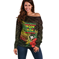 Personalized Hawaii Born and Raised Off Shoulder Sweater Kanaka Maoli Flag Day LT05 Women Reggae - Polynesian Pride