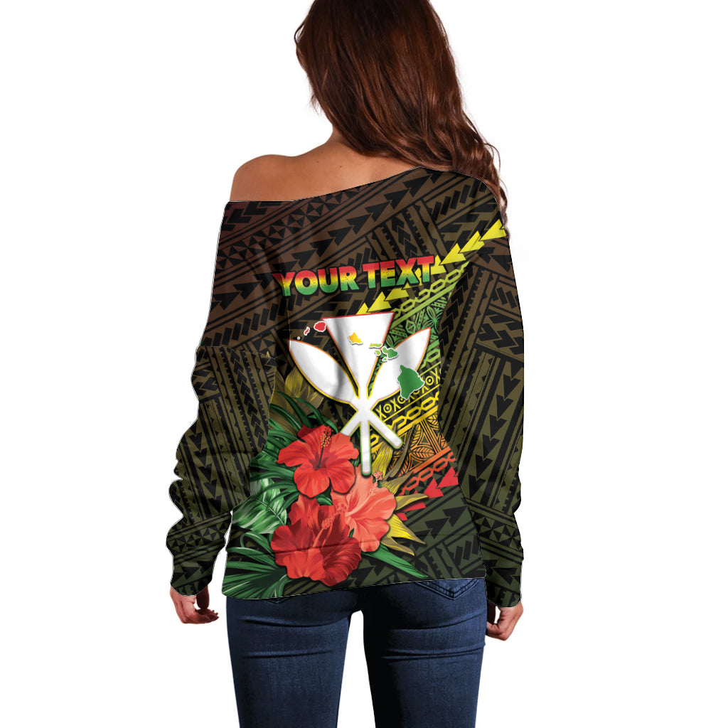 Personalized Hawaii Born and Raised Off Shoulder Sweater Kanaka Maoli Flag Day LT05 - Polynesian Pride