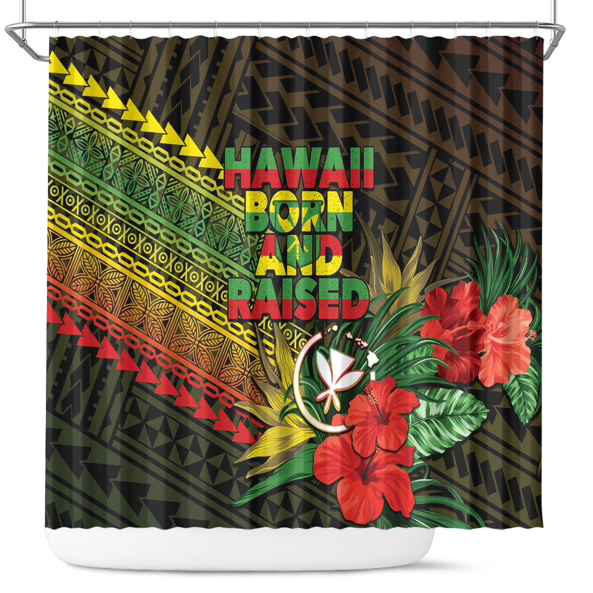 Hawaii Born and Raised Shower Curtain Kanaka Maoli Flag Day