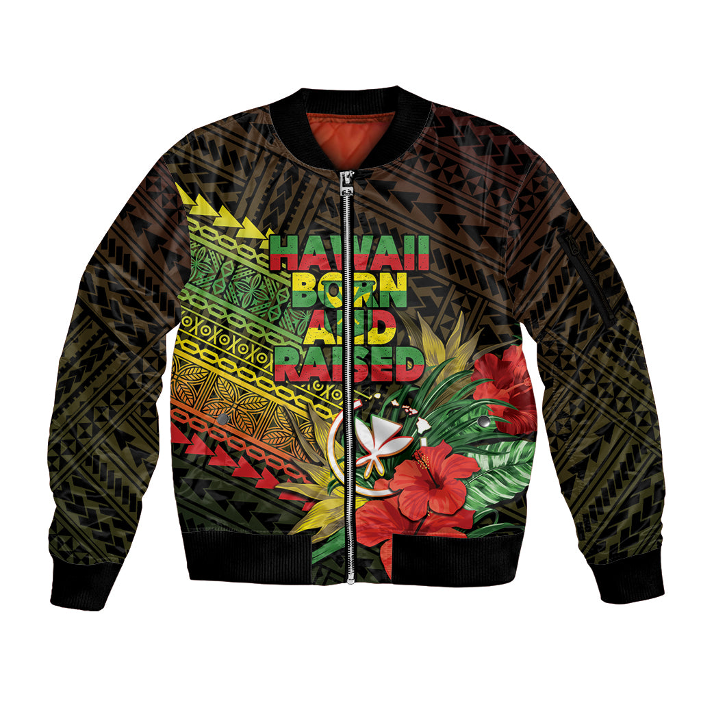 Personalized Hawaii Born and Raised Sleeve Zip Bomber Jacket Kanaka Maoli Flag Day LT05 Unisex Reggae - Polynesian Pride