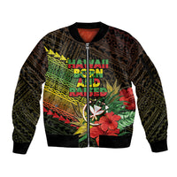 Personalized Hawaii Born and Raised Sleeve Zip Bomber Jacket Kanaka Maoli Flag Day LT05 Unisex Reggae - Polynesian Pride