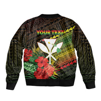 Personalized Hawaii Born and Raised Sleeve Zip Bomber Jacket Kanaka Maoli Flag Day LT05 - Polynesian Pride