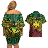 Personalised Wallis and Futuna Territory Day Couples Matching Off Shoulder Short Dress and Hawaiian Shirt Polynesian Pattern Simple Style LT05 - Polynesian Pride