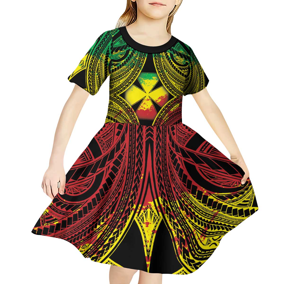 Personalised Wallis and Futuna Territory Day Kid Short Sleeve Dress Polynesian Pattern Simple Style LT05 - Polynesian Pride