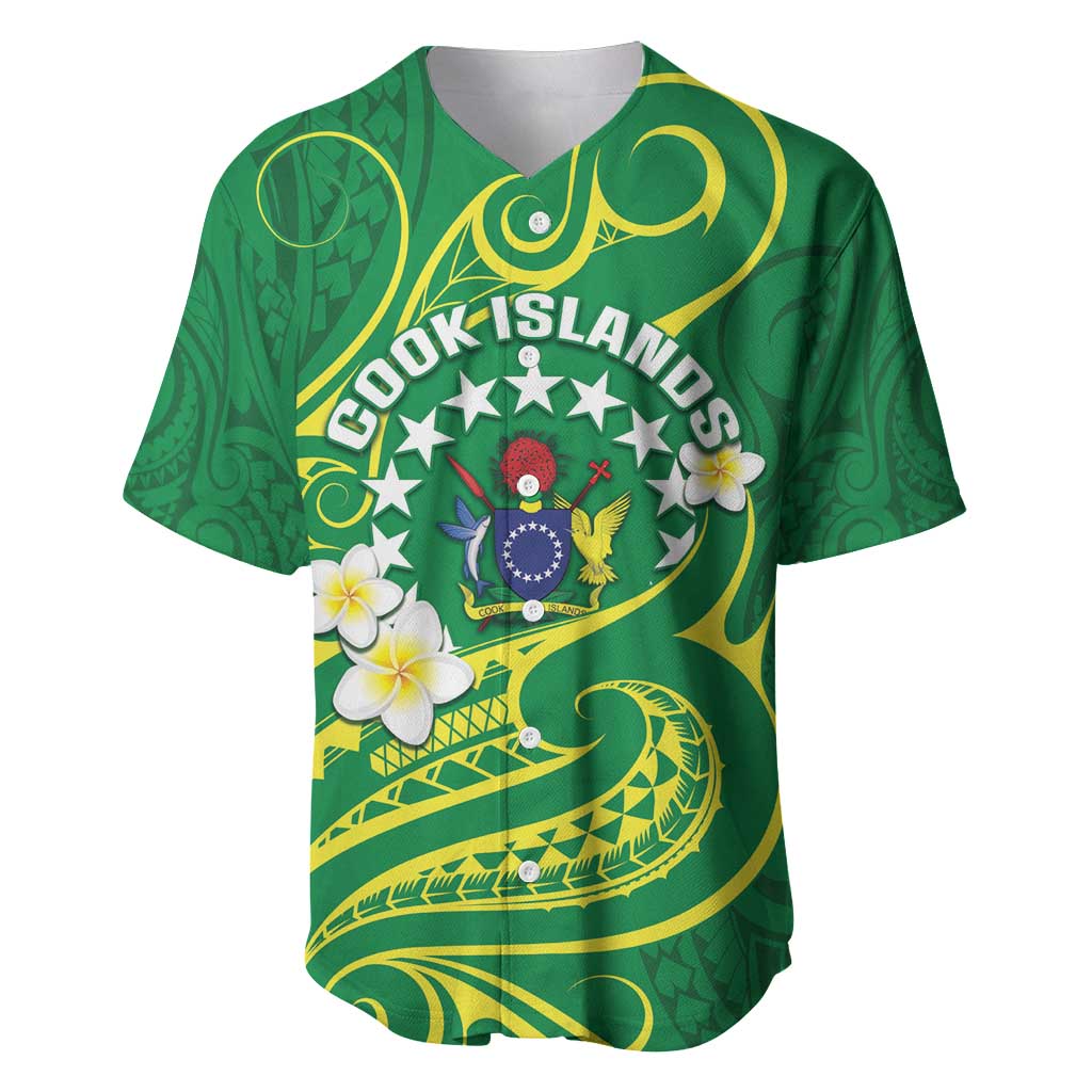 Cook Islands Happy Constitution Day Baseball Jersey Pattern Tribal Art LT05 Green - Polynesian Pride