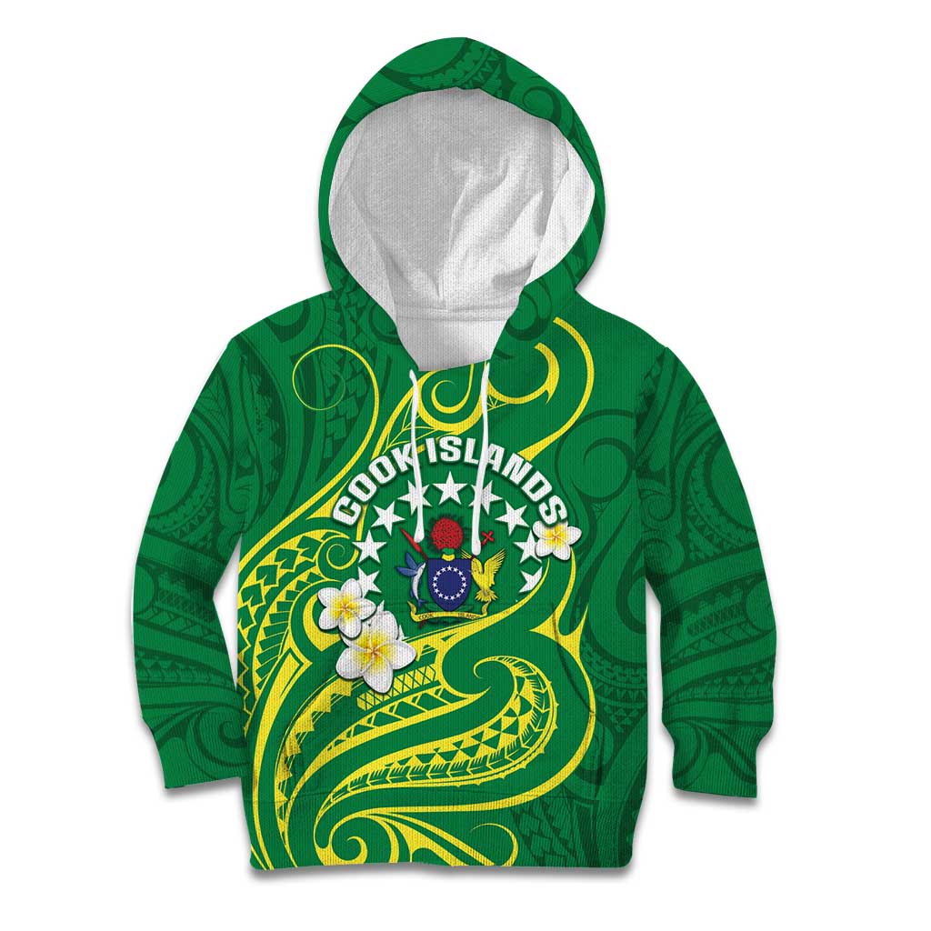 Cook Islands Happy Constitution Day Kid Hoodie Pattern Tribal Art LT05 Hoodie Green - Polynesian Pride