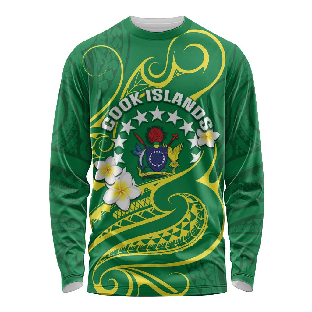 Cook Islands Happy Constitution Day Long Sleeve Shirt Pattern Tribal Art LT05 Unisex Green - Polynesian Pride