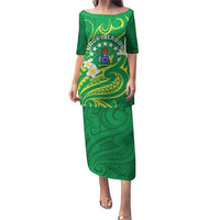 Cook Islands Happy Constitution Day Puletasi Pattern Tribal Art LT05 Long Dress Green - Polynesian Pride