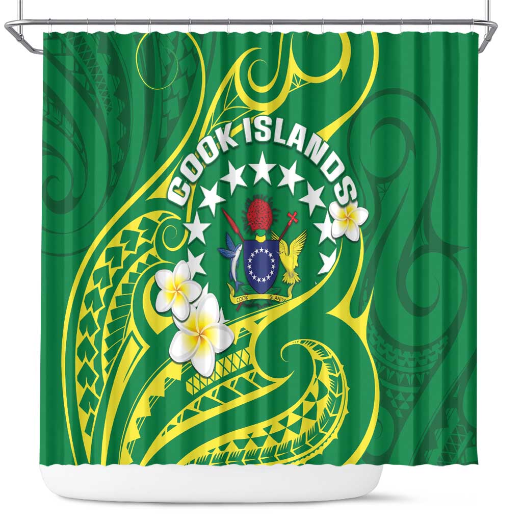 Cook Islands Happy Constitution Day Shower Curtain Pattern Tribal Art LT05 Green - Polynesian Pride