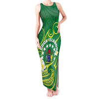 Cook Islands Happy Constitution Day Tank Maxi Dress Pattern Tribal Art LT05 Women Green - Polynesian Pride