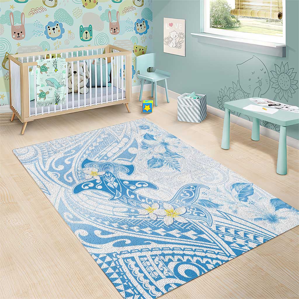 Polynesia Hammerhead Shark Area Rug Tropical Flowers Tribal Pattern Blue LT05 - Polynesian Pride