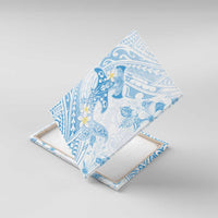 Polynesia Hammerhead Shark Canvas Wall Art Tropical Flowers Tribal Pattern Blue LT05 With Frame Blue - Polynesian Pride
