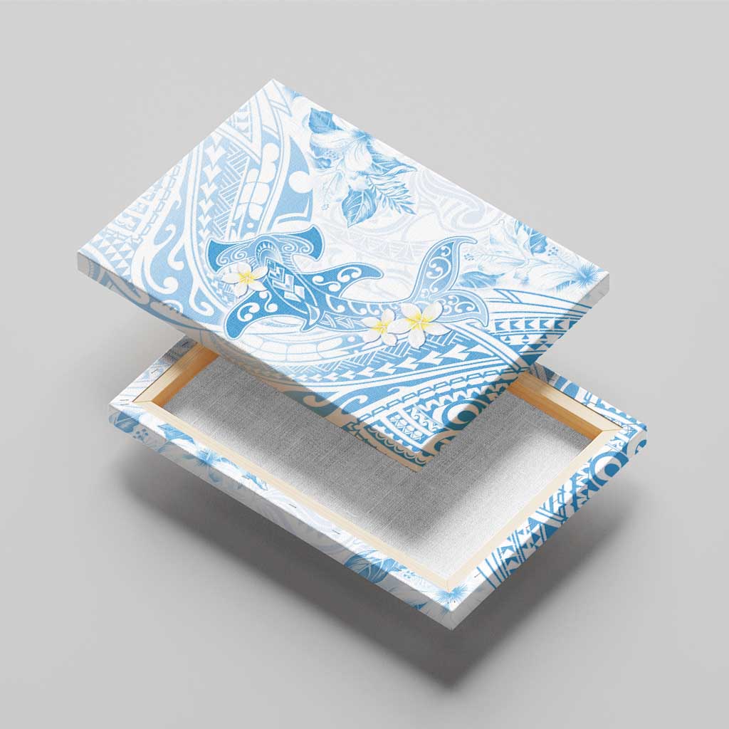 Polynesia Hammerhead Shark Canvas Wall Art Tropical Flowers Tribal Pattern Blue LT05 - Polynesian Pride